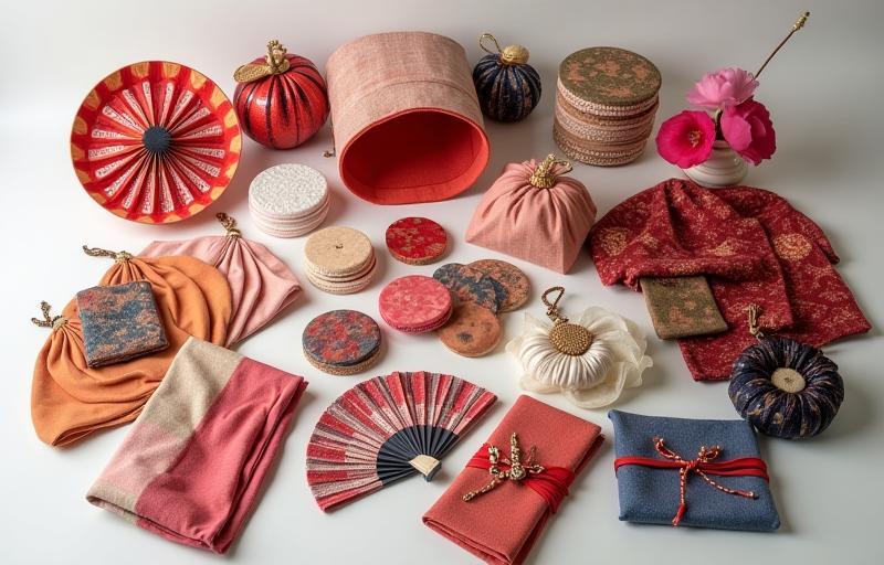 Arrangement of traditionally dyed accessories