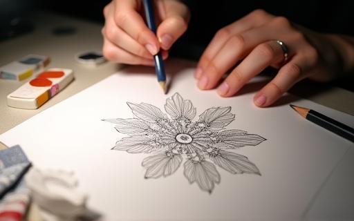 Artist sketching a design on paper