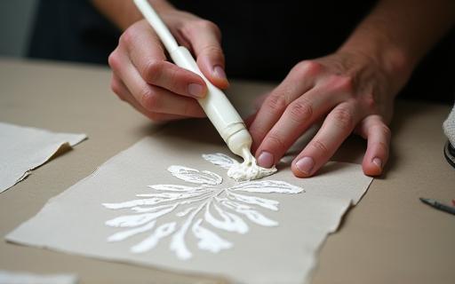 Craftsman applying resist paste to fabric