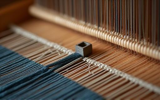 Close-up of weaving shuttle on a loom